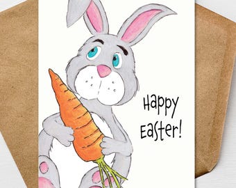 Happy Easter Bunny Card A7 5x7 on Textured Linen