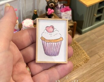 Miniature Wall Art Valentine's Day Cupcake Artist Print 1:12 Scale Handmade