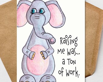 Elephant Mother’s Day Card Funny Mom Card, Pun Humor Gift 5x7 Personalize