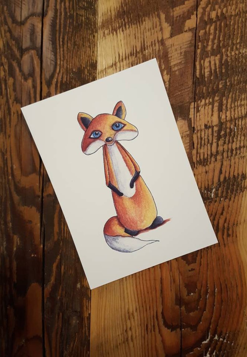 Colored Pencil Hand Drawn Decor INSTANT DOWNLOAD Fox Print Nature Woods Animal Fun Printable Wall Art Decoration Digital Download