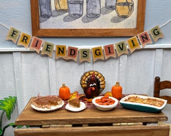 Miniature Friendsgiving Thanksgiving Banner Sign Dollhouse 1:12 Scale