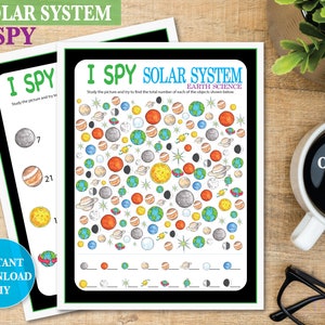 I SPY Solar System Printable Planets Puzzle Space Game Activity Look and Find For Kids & Adults Classroom Party Instant Download