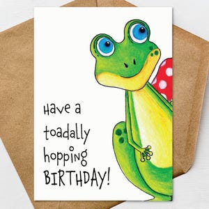 Carte de voeux de joyeux anniversaire grenouille champignon vénéneux imprimable 5 x 7 et enveloppe