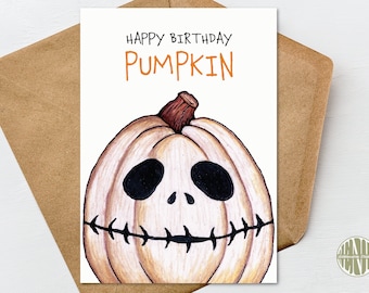 Halloween Birthday Pumpkin Card, Spooky, Funny Greeting Card, Cute Birthday Card, 5x7 Printed on Textured Linen Personalization Available