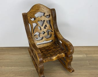 Miniature Victorian Rocking Chair Dollhouse 1:12 Scale Ornate Wood Chair