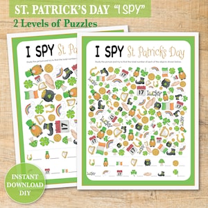 St. Patrick's Day I SPY, St. Patty's Day Activity, Printables, Game, I Spy Printable, I Spy Activity, I Spy Game, I Spy Puzzle