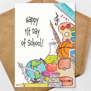 Cartão de felicitações de Feliz Primeiro Dia de Aula, Volta às Aulas, 5x7 e Envelope para Imprimir