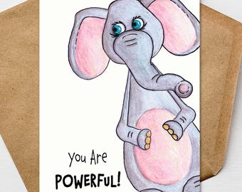 Elephant Greeting Card, You Are Powerful, Linen A7 Card