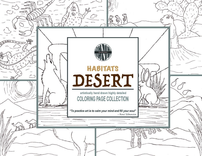 DESERT HABITAT Coloring Pages, 5 Coloring Sheets, Printable, Hand ...