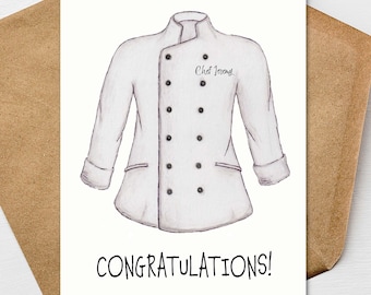Chef Promotion Graduation Congratulations Greeting Card A7 5x7 Printed on Textured Linen Personalized