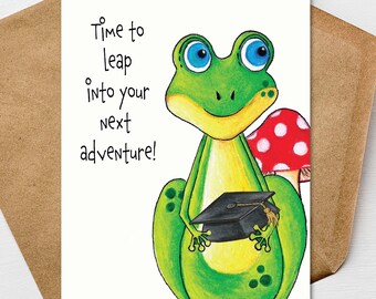 Frog Graduation Card: Leap Into Your Future, Textured Linen (5"x7")