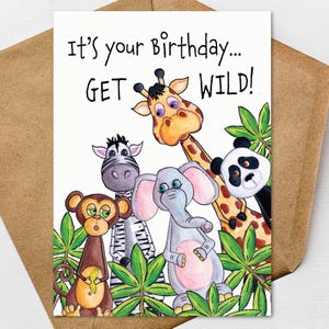 Cartão de Feliz Aniversário para Animais Selvagens para Imprimir 5x7 e Envelope
