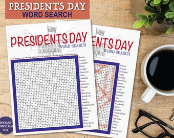 Presidents Day Word Search Find Fun Printable Game History Puzzle Activity For Kids & Adults Classroom Party or Office