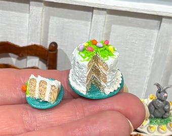 Miniature Easter Cake with Slice 1:12 scale Dollhouse