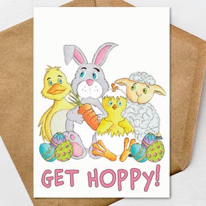 Biglietto d'auguri stampabile "Get Hoppy Happy Easter"