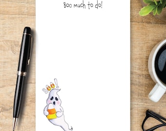 Personalized Ghost Notepad, Cute Halloween Notepad, Boo Notepad, Candy Corn Ghost Stationery, Custom Writing Pad, Halloween Gift