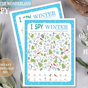 I SPY Winter Wonderland Snowman Printable Puzzle Game Activity Look and Find For Kids & Adults Classroom Party or Office Instant Download