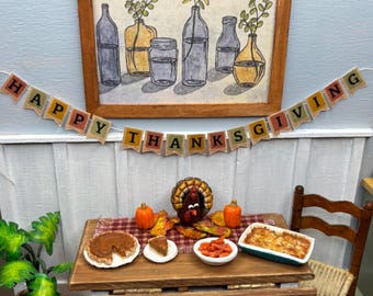Miniature Happy Thanksgiving Banner Sign Dollhouse 1:12 Scale