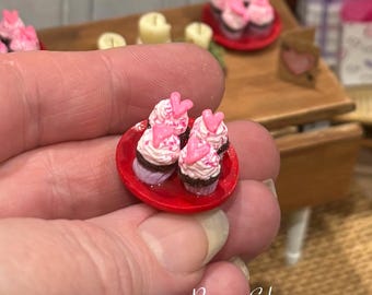 Miniature Valentine's Day Pink Sprinkles Chocolate Cupcakes 1:12 Scale Handmade