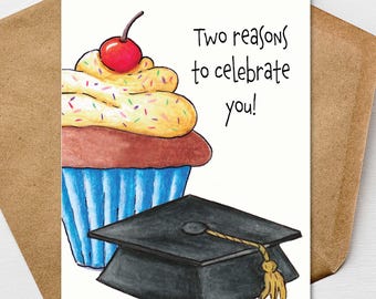 Happy Birthday Graduation Card A7 5x7 Printed on Textured Linen Personalized