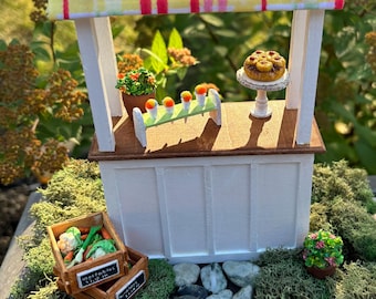 Handmade Miniature Market Stand 1:12 Scale | Dollhouse Market Stall | Artisan Bakery Wood Display Booth | Limited Edition Miniature