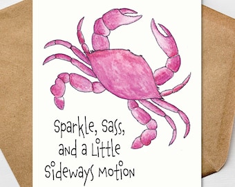Pink Crab Stationery Set | Cute Coastal Note Cards | Personalize It | Premium 4.25 x 5.5 Linen