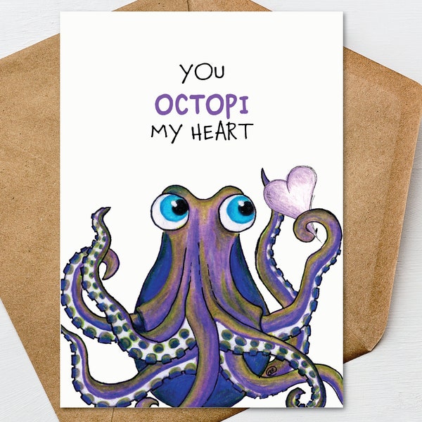 Octopus Valentine's Day Card, Valentine's Day Card for Him, Valentines Card Boyfriend, Valentine's Day Card Wife, Valentine's Day Card Son
