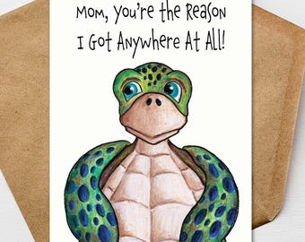 Funny Sea Turtle Mothers Day Card for Mom from Daughter Son, Pun Card 5x7 Personalize