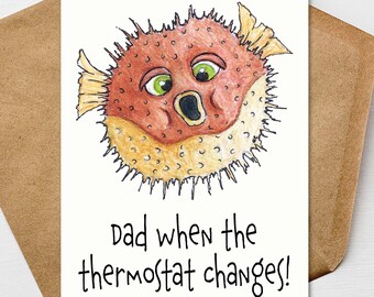 Funny Blowfish Father’s Day Card | Thermostat Dad Humor | Personalize It | Premium 5x7 Linen