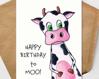 Cow Birthday Card A7 5x7 Textured Linen | Blank or Personalized Greeting