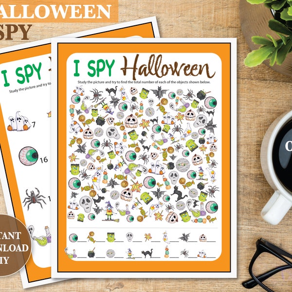 I SPY Halloween Printable Puzzle Game Activity Look and Find For Kids & Adults Classroom Party or Office Instant Digital Download