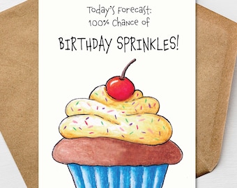 Cupcake Birthday Card A7 5x7 on Textured Linen | Blank, Standard Greeting, or Personalized