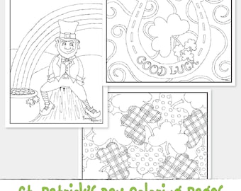 St. Patrick’s Day Coloring Pages PDF – Leprechaun, Shamrock & Horseshoe Printable | Instant Download