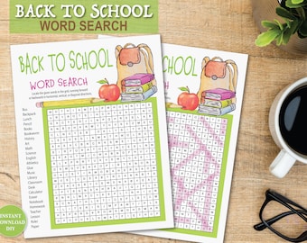 Back to School Word Search Find Printable Wordsearch Puzzle First Day of School Game Activity For Kids & Adults Classroom Party Office