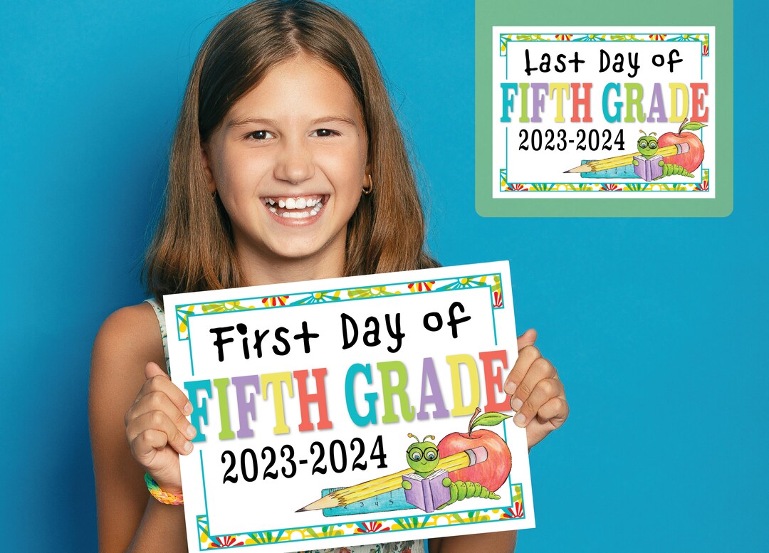 Printable First Day of Fifth Grade Sign Set First and Last Etsy