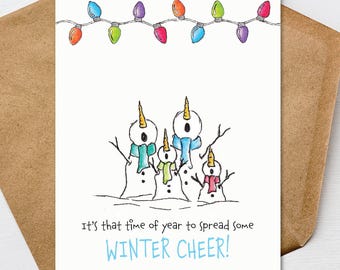 Cute Snowman Christmas Card, Funny Holiday Greeting Card, Winter Cheer Card, Family Christmas Card, Hand Illustrated Xmas Card