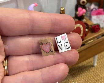 Miniature Valentine's Day Hand Drawn Greeting Cards Set of 2 1:12 Scale Handmade