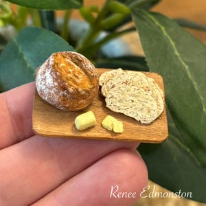 Miniature Sourdough Bread Board with Slices & Butter 1:12 Scale Handmade