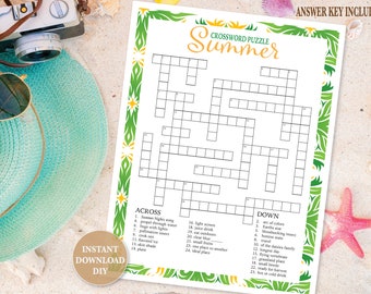 Summer Crossword Puzzle Printable Game Summer Activity For Classroom Seniors Party or Office