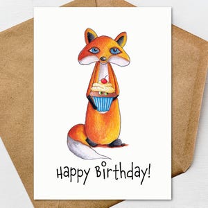 Biglietto d'auguri di buon compleanno con volpe stampabile 5x7 e busta