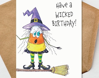 Funny Halloween Birthday Card, Witch Birthday Card, Wicked Birthday Card, October Birthday Card, Spooky Fall Birthday Card