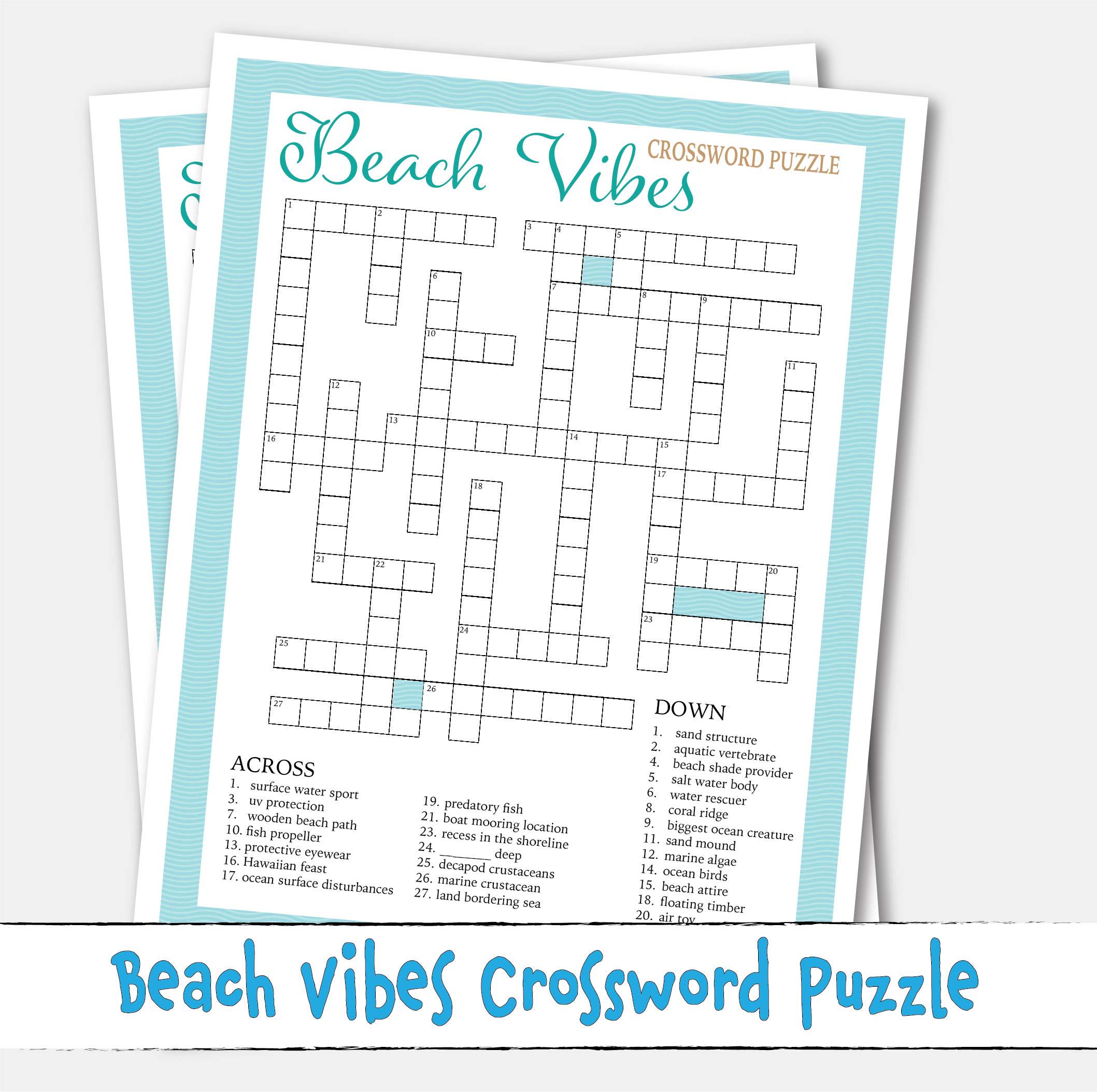 Beach Crossword Puzzle Printable | Summer Activity Game for Kids ...