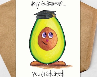 Avocado Graduation Card A7 5x7 on Textured Linen | Blank, Standard Greeting, or Personalized