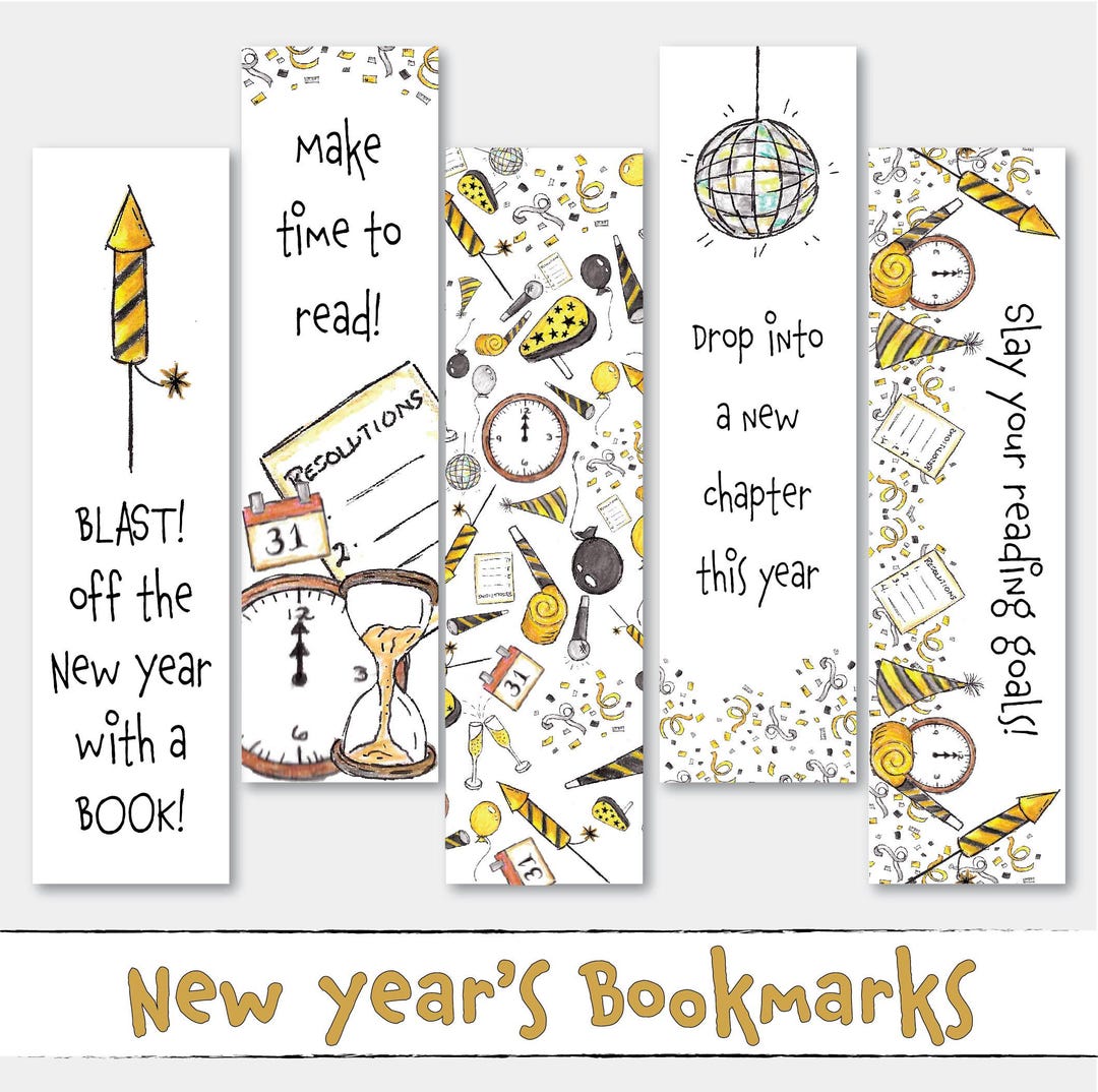 Printable New Years Bookmark Set, Set of 5 - Etsy