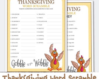 Thanksgiving Word Scramble 22 Word Printable Game Activity Instant Download