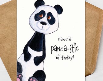 Panda Birthday Card A7 5x7 on Textured Linen | Blank, Standard Greeting, or Personalized