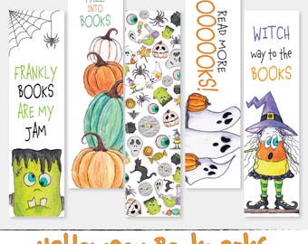 Printable Halloween Bookmark Set, Set of 5, Funny Cute Classroom Bookmarks for Kids, Gifts for Readers Digital Instant Download