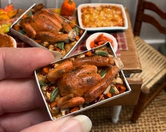 1:12 Scale Miniature Roasted Thanksgiving Turkey in Pan with Potatoes | Handmade Dollhouse Food | Holiday Dinner Decor