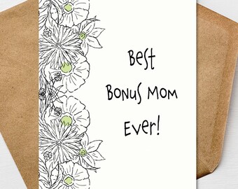 Bonus Mom Mothers Day Card, Stepmom from Daughter Son, Mom 5x7 Personalize