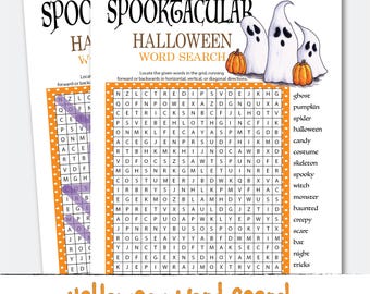 Spooktacular Halloween Word Search Printable Ghosts and Pumpkins Activity Halloween Games Instant Download